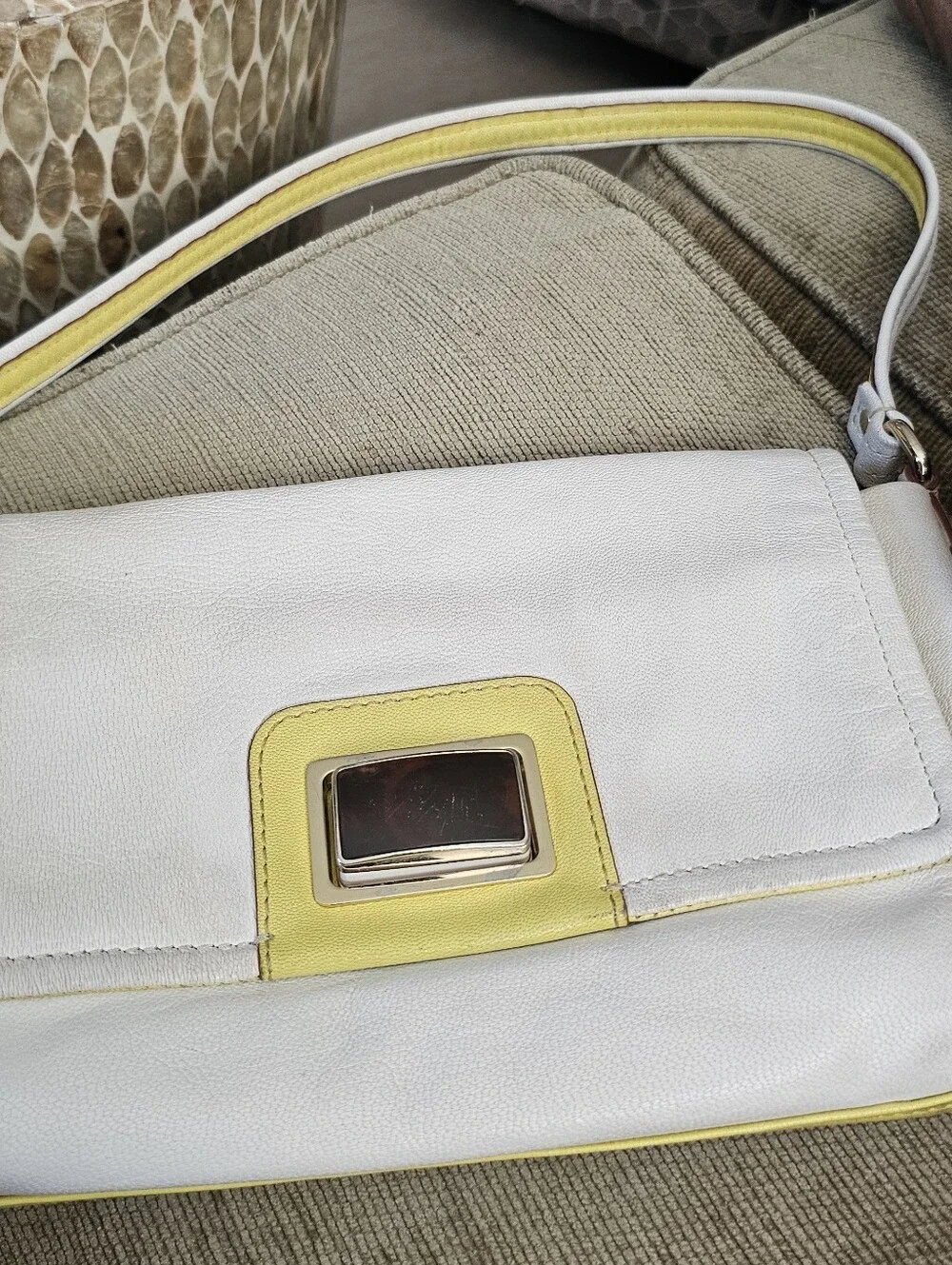 Kate Spade Cream with Yellow Lrather Envelope Purse With Strap